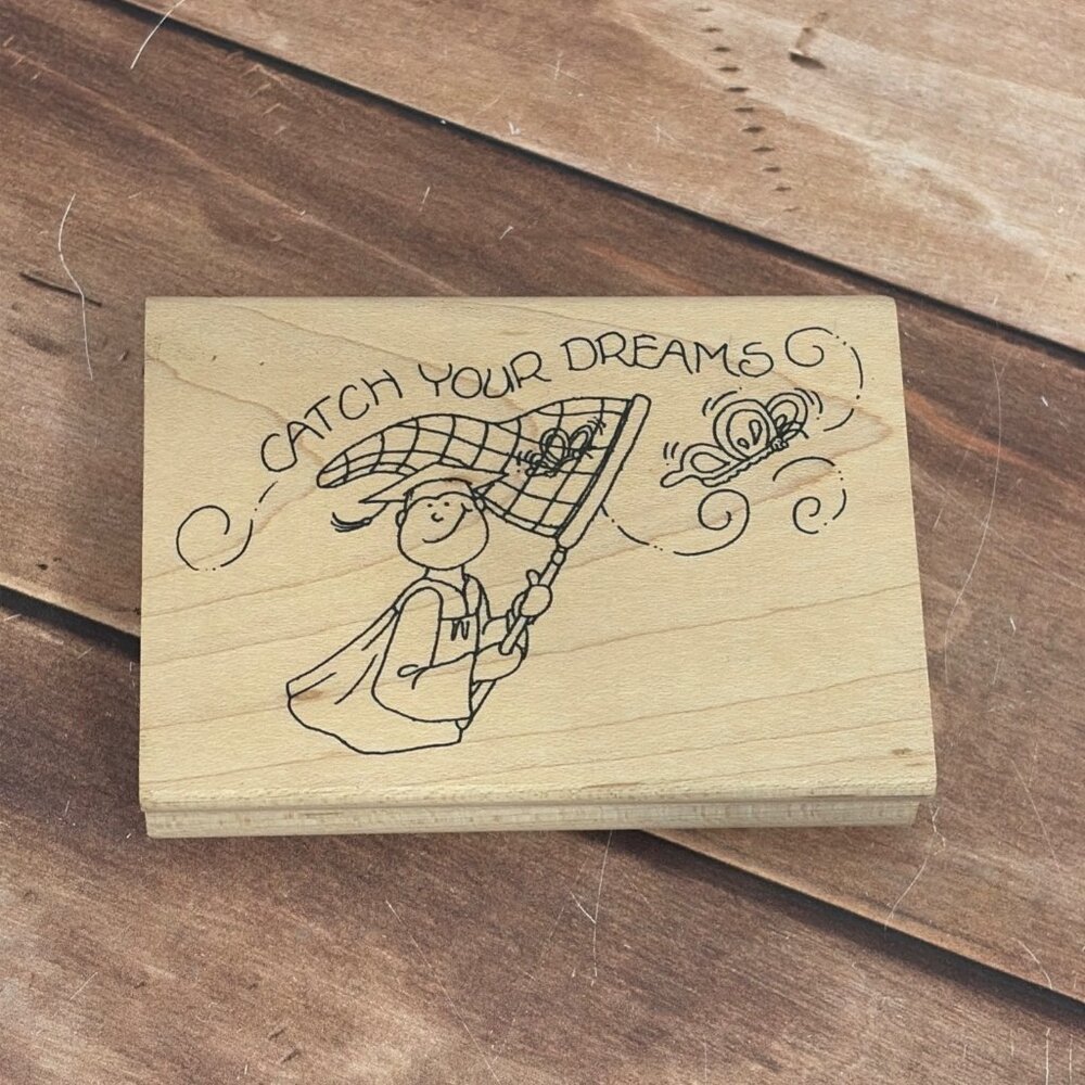 HTF ART GONE WILD Catch Your Dreams Rubber wood Stamp Carolee Jones graduation - Picture 1 of 4